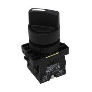 CHAVE SELETORA PLÁSTICA KNOB CURTO - 3 POS. FIXAS 45G - 2NA - P20SCR4-B-2A - METALTEX