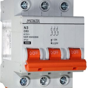 DISJUNTOR 3KA 3 PÓLOS/ TRIPOLAR CURVA C 50A - N3-3C50 - METALTEX