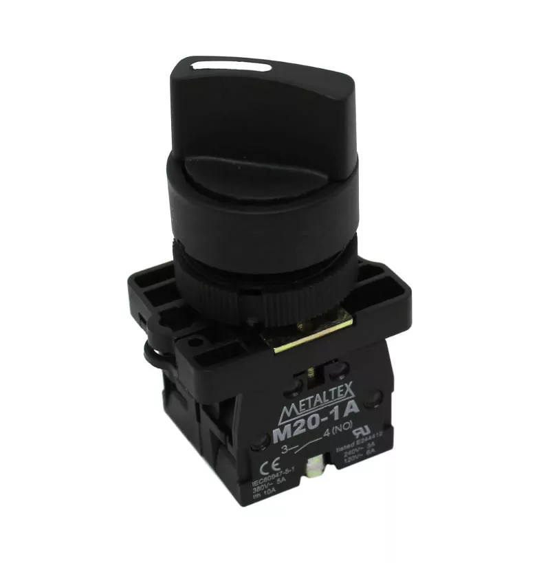 CHAVE SELETORA PLÁSTICA KNOB CURTO - 3 POS. FIXAS 45G - 2NA - P20SCR4-B-2A - METALTEX