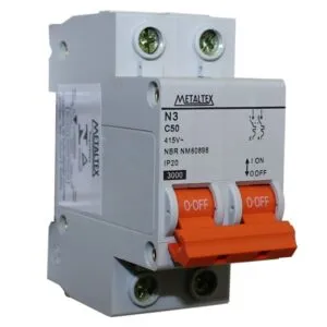 MINI DISJUNTOR 3KA 2 PÓLOS/ BIPOLAR CURVA C 50A - N3-2C50 - METALTEX